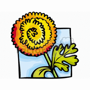 Colorful dandelion clipart with a vibrant yellow and red flower and green leaves.