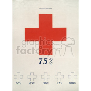 A Red Cross poster featuring a large red cross symbol, a 75% completion rate, and smaller crosses illustrating different completion percentages ranging from 80% to 100%. This poster appears to be about fundraising or donation progress for a related cause.