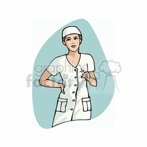 Clipart image of a nurse in uniform, holding a medical tool.