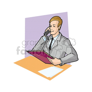 Businessman at Desk with Phone and Folder