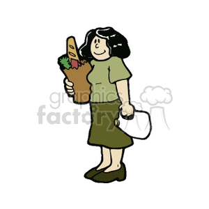 Cartoon Woman with Grocery Bag