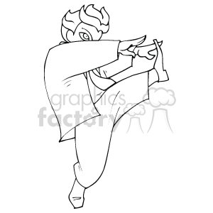   The image is a line art illustration of a person in a martial arts stance. The person appears to be wearing a martial arts uniform, which might indicate disciplines such as judo or karate. The individual