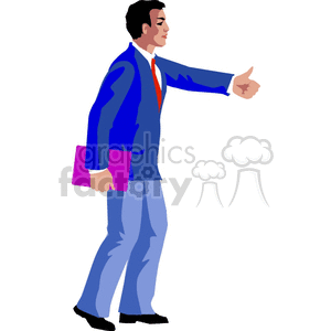 Clipart image of a person in a blue suit with a red tie, holding a pink folder, and giving a thumbs-up gesture.