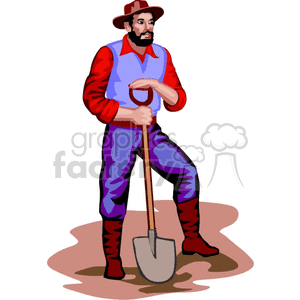 Man Leaning on Shovel