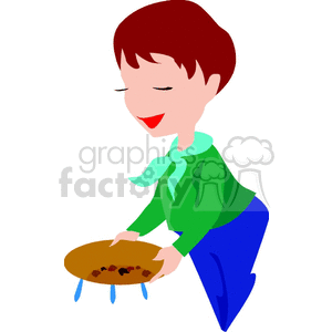 Clipart of a person panning for gold, depicted in a colorful cartoon style.