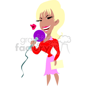 A colorful clipart of a female singer holding a microphone and singing, dressed in stylish attire.