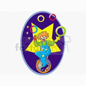 A Colorful CLown Riding a Unicycle and Juggling Colorful Rings