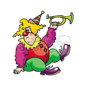A Clown Sitting and Holding a Horn