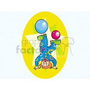 A Silliy Clown Standing on his Head and Juggling Two Balls