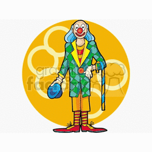 Colorful Circus Clown with Hat and Cane