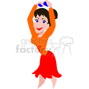 Cartoon Woman Joyfully Dancing in Orange and Red