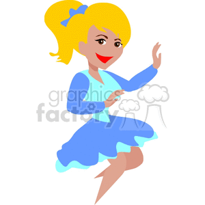   A Happy Blonde Woman Wearing a Blue and Turquoise Dress Dancing 