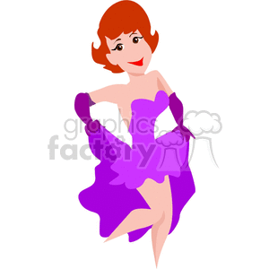 Clipart image of a happy dancer wearing a purple dress and gloves, striking a playful pose.