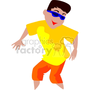 A Boy in a Tie Dye Shirt dancing with his Blue Shades on