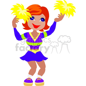 A Red Headed Girl Wearing a Cheerleading Uniform and Pom Poms Dancing