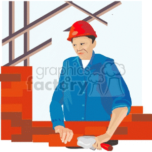 Construction Worker with Hard Hat and Bricks