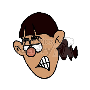 A cartoon clipart image of a girl's face looking angry with clenched teeth and furrowed eyebrows.