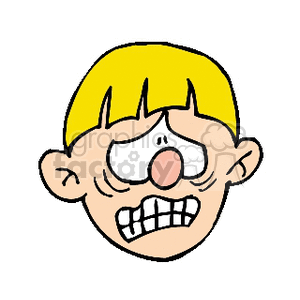 Clipart of a boy's face with a scared expression, featuring wide eyes and gritted teeth.