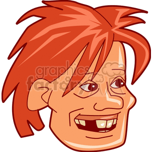 Cartoon-style illustration of a smiling person with red hair and prominent features.