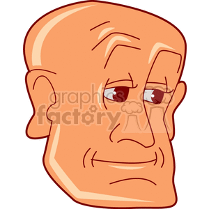 Illustrated side profile of a bald man's face with a neutral expression.