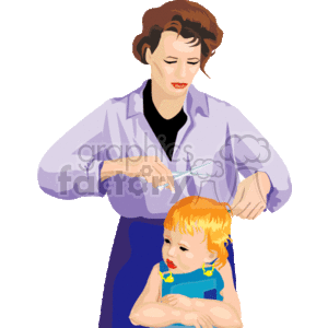 Hairdresser woman cutting a baby boy's hair