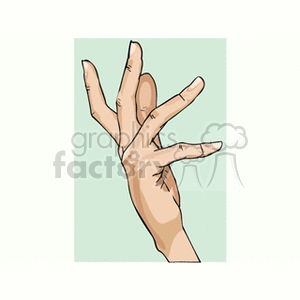 Illustrated hand gesture resembling a form of sign language against a light background.