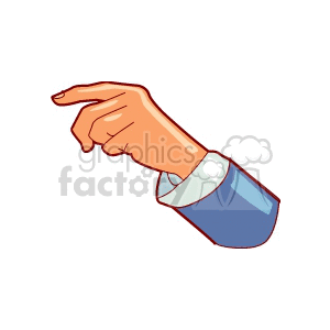 A clipart image of a hand pointing with an extended index finger, wearing a blue sleeve.