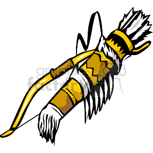 The clipart image depicts a stylized quiver of arrows along with a bow. The quiver has a feather-like design at the top and is adorned with what may represent traditional Native American patterning. The bow also features similar decorative elements.