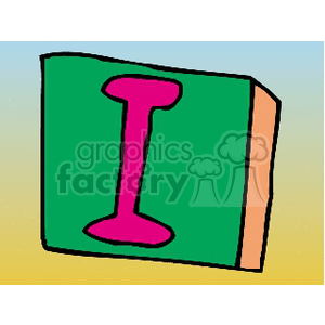 pink letter I on green block