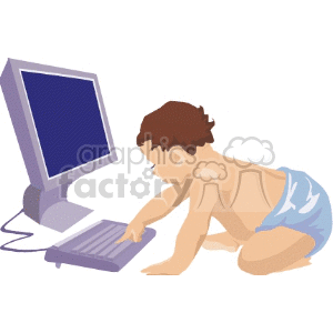 A Small Baby In a Diaper Playing on a Computer