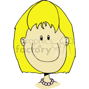 The clipart image features a cartoon of a girl with a big, friendly smile. She has short, yellow hair and is wearing a pink necklace. Her face is prominently displayed with simple facial features.