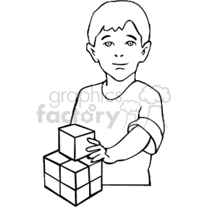   Black and white boy building with blocks 