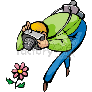 Cartoon Photographer Capturing Flower