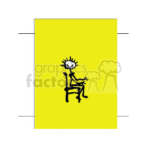 A stick figure person sitting on a chair against a yellow background.