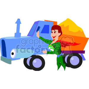 A cartoon-style superhero taking a selfie next to a colorful truck.