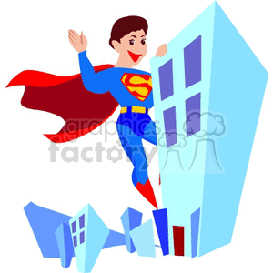 Cartoon Superhero Flying Over City