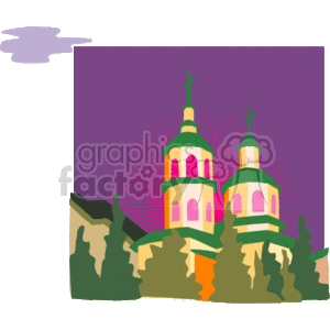 Radiant Church with Domes and Crosses