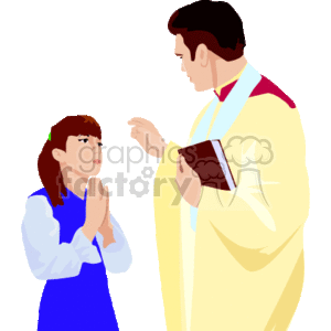 Priest Blessing Young Girl in Prayer