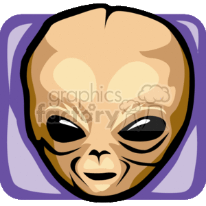   The clipart image shows a stylized depiction of a classic alien face, often associated with extraterrestrial beings in science fiction. It features a large head with prominent, bulging eyes, a small nose, and a slightly open mouth. The alien