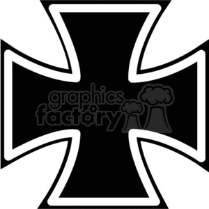 This image consists of a bold, black Iron Cross with a white outline. The Iron Cross is a military decoration, but its design has also been used in various other contexts.