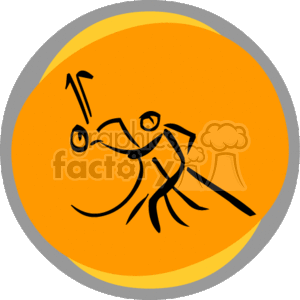 The clipart image features a simplistic line drawing of two figures in a dance pose. It appears to be an abstract representation of ballroom dancers or partners engaged in a dance. The background is a circular gradient of orange with a darker border.