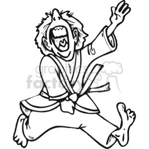   The clipart image depicts a stylized, cartoon-like figure in a martial arts pose, possibly performing a karate or kung fu move. The figure is wearing what appears to be a traditional martial arts uniform known as a gi, with a belt tied around the waist. The character