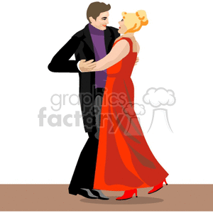 A romantic clipart image of a couple dancing, with the woman wearing a red dress and the man in a black suit.