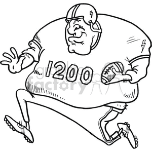   The clipart image depicts a cartoon of an American football player. The player is wearing a helmet, jersey with the number 1200, pants, and cleats. He’s also holding an American football in one hand and appears to be in motion or running. There are no specific team markings or logos, indicating that it