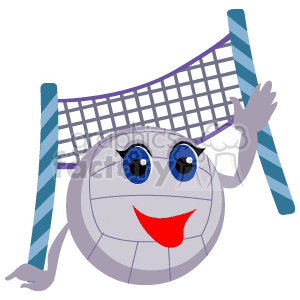 Cartoon volleyball and net