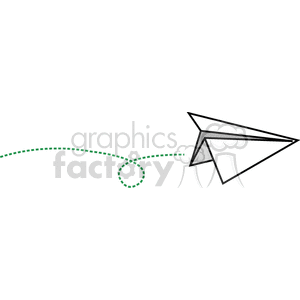   The image shows a cartoon of a paper airplane flying through the air. It has a green dotted line suggesting movement, with a swirl part way through. 