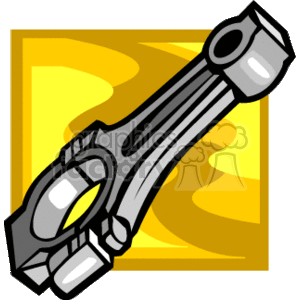 The clipart image depicts a stylized representation of a connecting rod, which is a component commonly found in internal combustion engines. The background features an abstract yellow design that could be interpreted as a stylized, indirect representation of motion or energy.