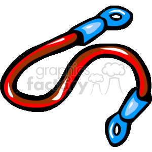 This clipart image depicts a red and black jumper cable or battery booster cable commonly used to jump-start a car when the battery is dead. Each end of the cable is fitted with a terminal clip, which is usually color-coded red for positive (+) and black for negative (-) connections.