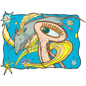 A colorful clipart image featuring a surreal combination of stars, an abstract eye, and a rat, symbolizing elements related to Chinese zodiac and horoscopes.