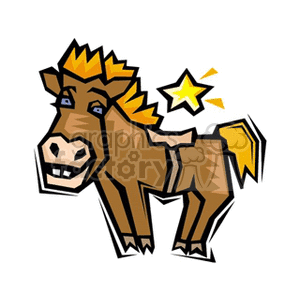 This clipart image features a stylized cartoon horse with a yellow mane and tail, accompanied by a star symbol, suggesting an association with the Chinese zodiac sign of the Horse.